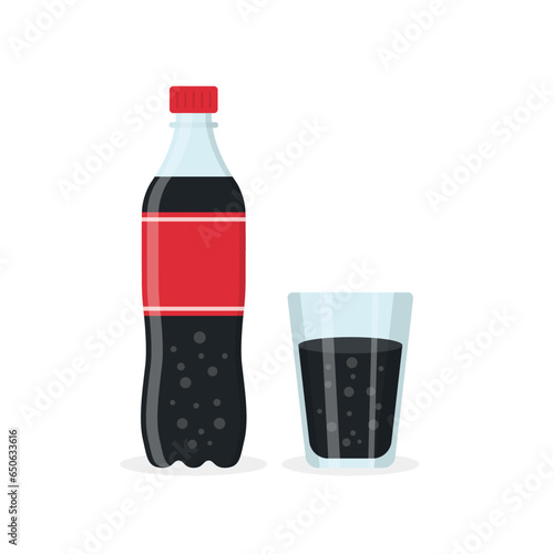 Soda drink icon in flat style. Plastic bottle and drinking glass vector illustration on isolated background. Water beverage sign business concept.