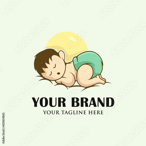 Sleeping cute baby logo design vector