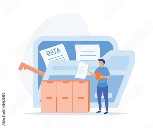 Big data analytics platform, data management and protection, Data center room disk infrastructure business information safety. flat vector modern illustration