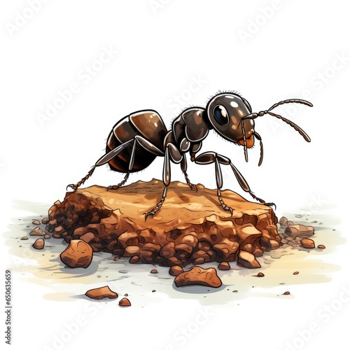 Cute Tiny Ant in cartoon style on a white background