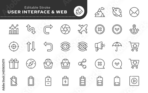 Line icon set. Web mobile user interface. UI and UX. Vector icon pack. Web icons in outline linear style.
