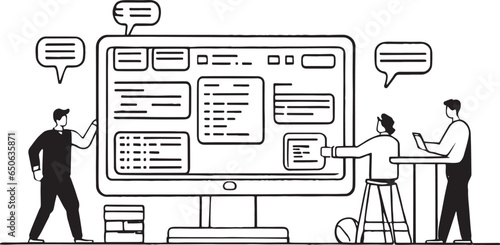 Website background design, messaging black and white illustration.