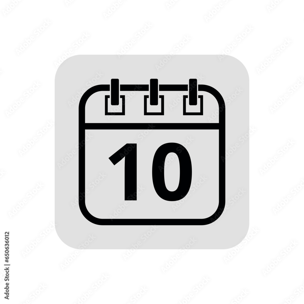 Calendar flat icon in hollow stroke in black color, vector illustration of calendar with specific day marked, day 10. Calendar flat icon in hollow stroke in black color, vector illustration of calendar with specific day marked, day 10.