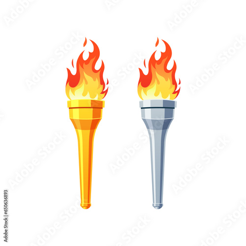 Gold and silver flame torch vector isolated on white background