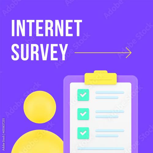 Internet survey checklist client feedback form social media post design template 3d realistic vector