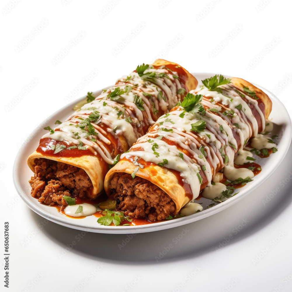 Beef Enchiladas on white background Ai Generative Beef Enchiladas on white background Ai Generative