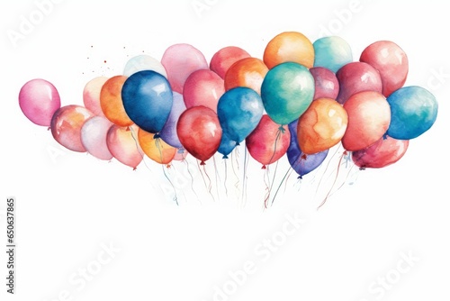Watercolor balloons arranged in a bouquet on white background. AI generated