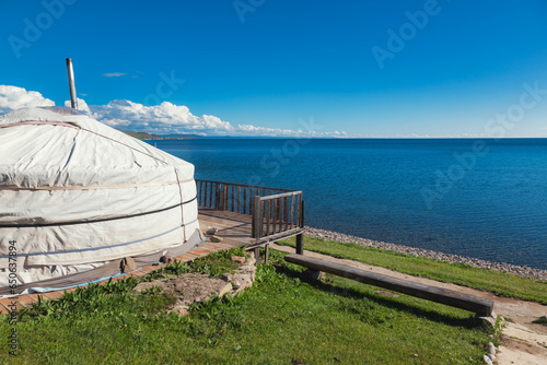 Mongolian style camping on Khovsgol Lake shore photo