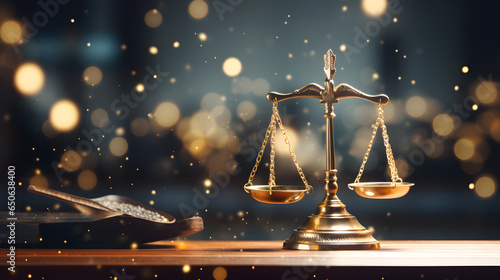 law and justice scales, in the style of bokeh panorama