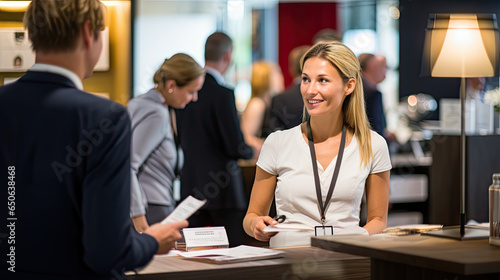 Eine lächelnde Frau auf einer Buch - Messe