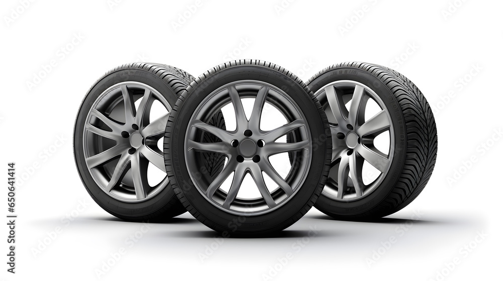 gray car tire set with black and silver wheel on white background gray car tire set with black and silver wheel on white background