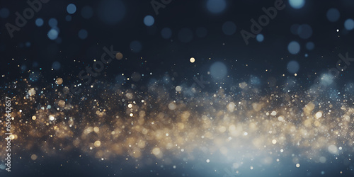 Defocused white and gold lights over dark background with thin focus line and copy space, Glitter background Stock, GENERATIVE AI