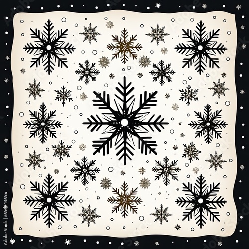 Sparkling snowflakes blanket the town in cartoon style