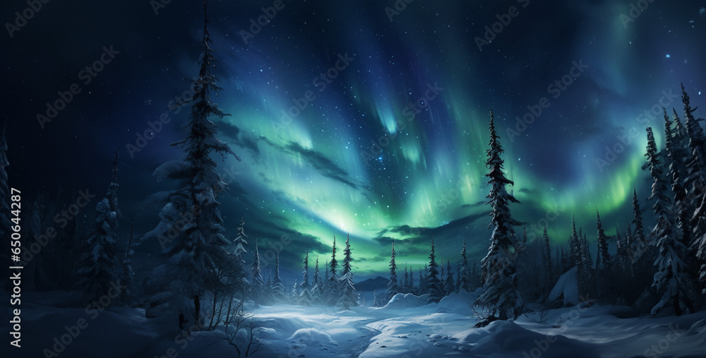 north pole auroras blue and green snow on trees and glow hd wallpaper 