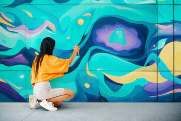 Acrylglasbilder Graffiti Street artist painting colorful graffiti on wall  © GVS