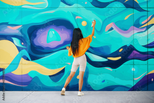Wallpaper Mural Female street artist painting bright colorful graffiti on wall Torontodigital.ca