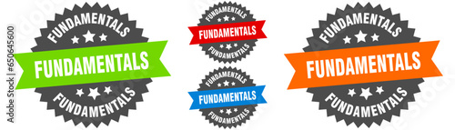 fundamentals sign. round ribbon label set. Seal