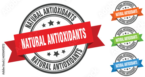 natural antioxidants stamp. round band sign set. label