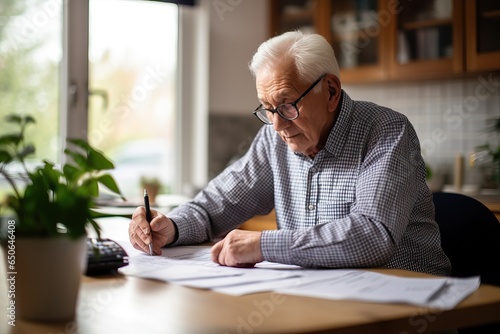 Account financial management Calculate cash tax Plan to pay off your pension from a bank loan. Apartment for rent, sitting at the table at home photo
