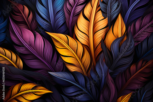 Colorful feathers on a dark background  Ai Generated