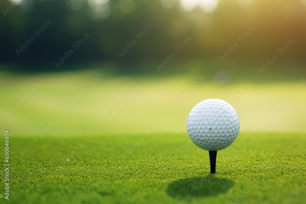 Golf ball on field with fairway golf course background Copy the golf course area Golf ball on field with fairway golf course background Copy the golf course area