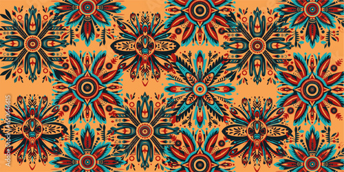 Vector with the colors red, orange, and teal for National Native American Heritage Month