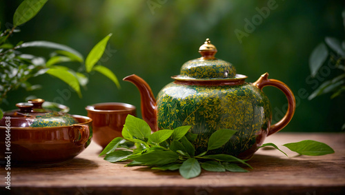 Vintage beautiful teaware, tea leaves