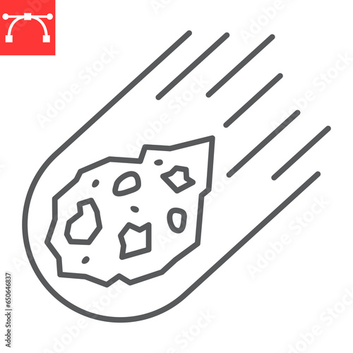 Asteroid line icon, cosmos and comet, meteorite vector icon, vector graphics, editable stroke outline sign, eps 10.