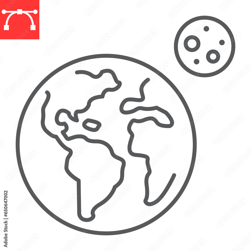 Earth and moon line icon, cosmos and planet, earth vector icon, vector graphics, editable stroke outline sign, eps 10. Earth and moon line icon, cosmos and planet, earth vector icon, vector graphics, editable stroke outline sign, eps 10.