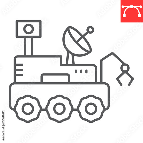 Moon rover line icon, cosmos and exploration, mars rover vector icon, vector graphics, editable stroke outline sign, eps 10.