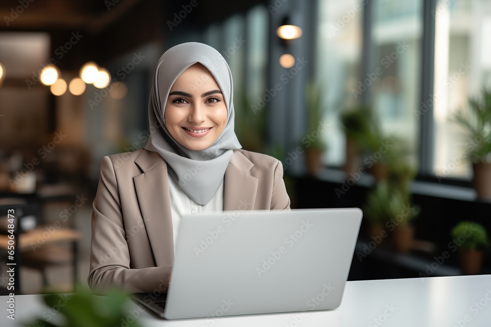 Portrait of successful Muslim businesswoman inside office