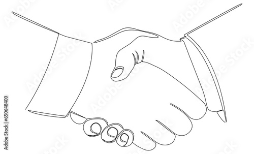 Handshake continuous one line drawing. Business teamwork concept. Linear agreement symbol. Vector illustration isolated on white.
