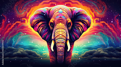 Psychic Waves: Aus der Fantasie in einer verträumten und spirituellen Erscheinung entstandene Visualisierung in Form von einem farbenfrohen Elefant