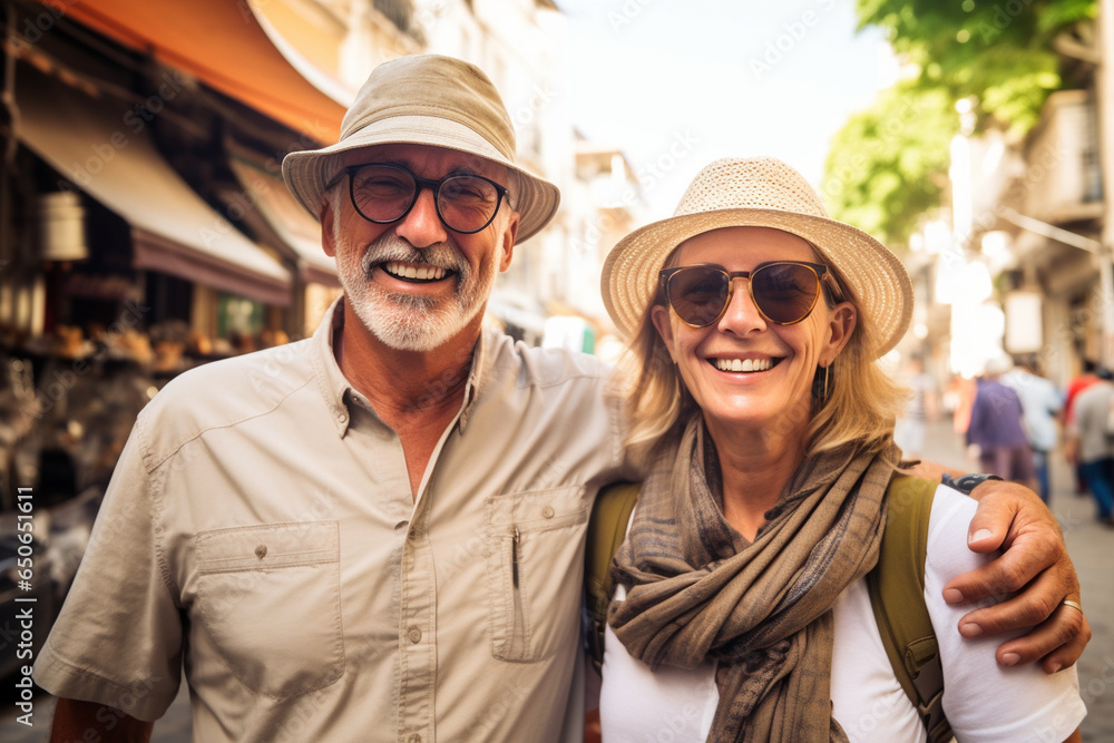 Mature couple traveling, uncovering hidden gems and unique experiences in their journey Mature couple traveling, uncovering hidden gems and unique experiences in their journey