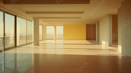 Interior design of a spacious room in the morning