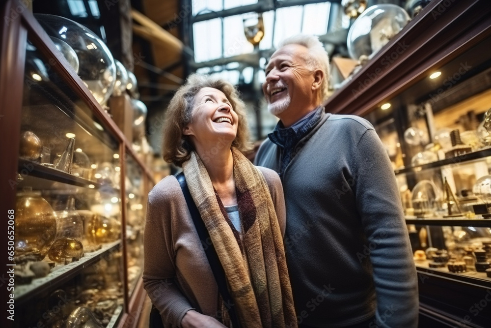 Mature couple traveling, exploring the treasures of a local museum together