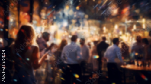 blur people in party celebration at nightclub with festive lighting background. relaxation and enjoyable lifestyle event concept. generative AI