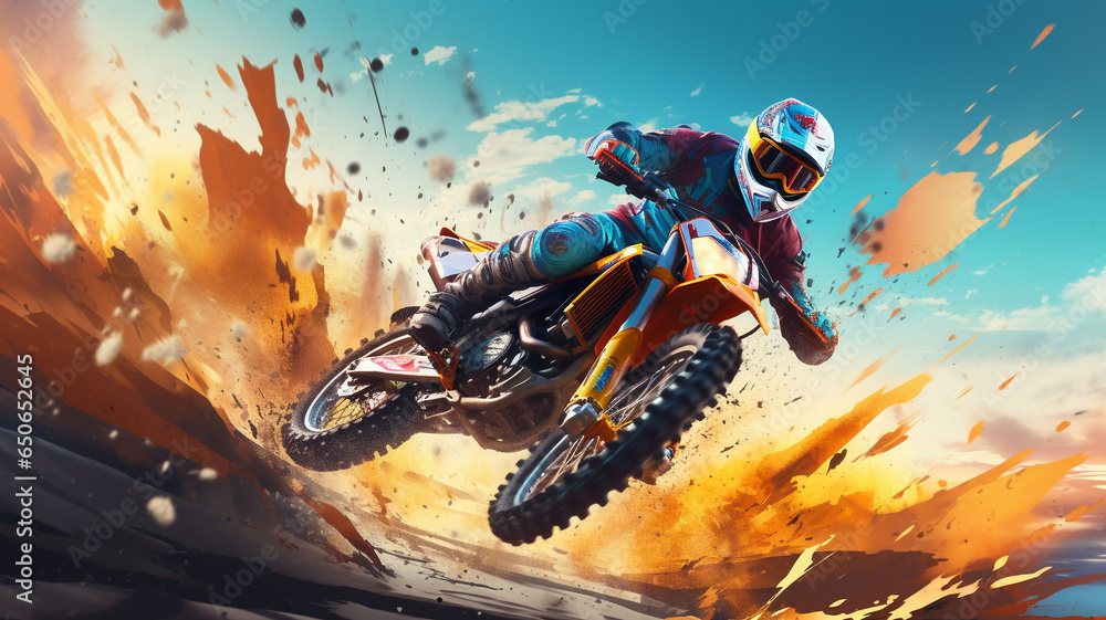 Abstract dynamic scene of motocross biker Abstract dynamic scene of motocross biker
