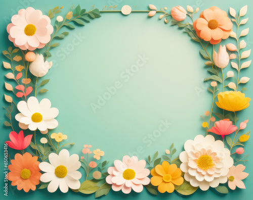 Wallpaper Mural Animation illustration, colorful flower frame on green pastel background. Torontodigital.ca