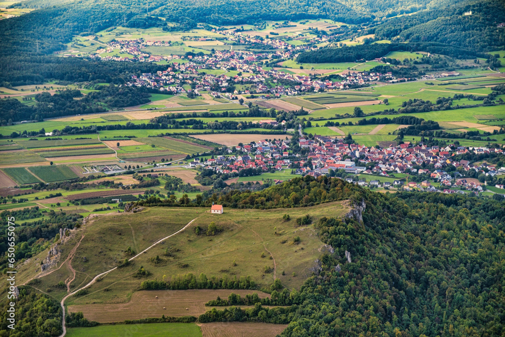 The Ehrenbürg, also called Walberla, in Franconian Switzerland near Kirchehrenbach - Germany seen from a small aircraft