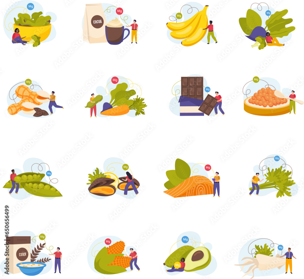 Fototapeta premium Magnesium Foods Icons Set
