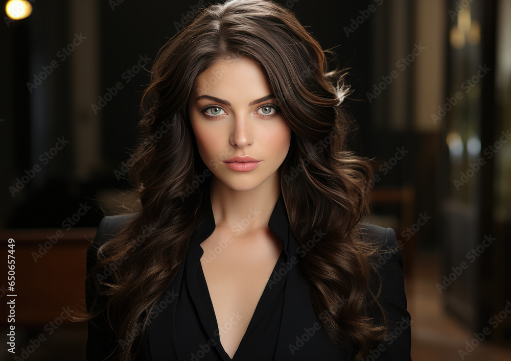 Brunette smiling businesswoman, Long, silky brown hair. Brunette smiling businesswoman, Long, silky brown hair.