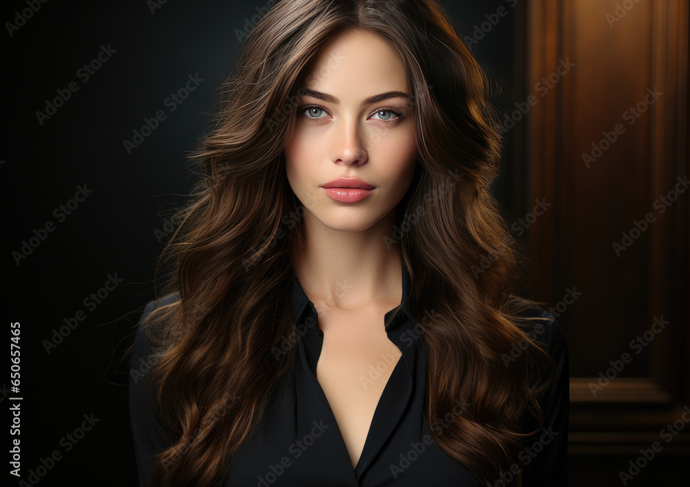 Brunette smiling businesswoman, Long, silky brown hair. Brunette smiling businesswoman, Long, silky brown hair.