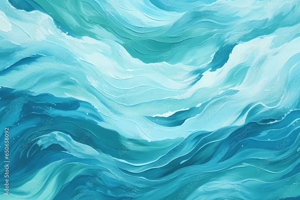 Abstract acrylic style waves texture, sea green and blue colors. Generative Ai