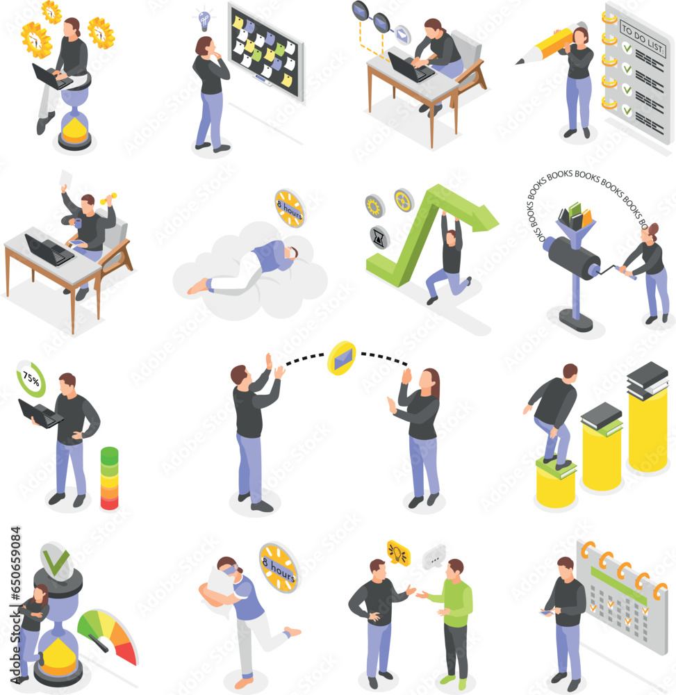Personal Productivity Isometric Icons Personal Productivity Isometric Icons