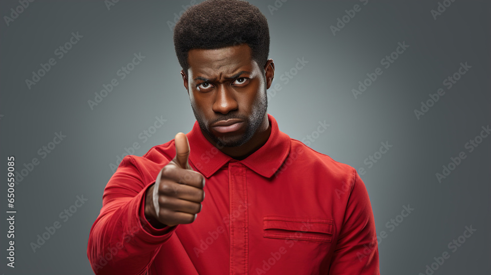 Frowning serious afro american man showing like or approval gesture, thumbs up Frowning serious afro american man showing like or approval gesture, thumbs up