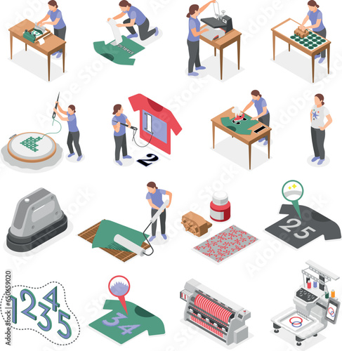 Fabric Printing Technologies Isometric Icons