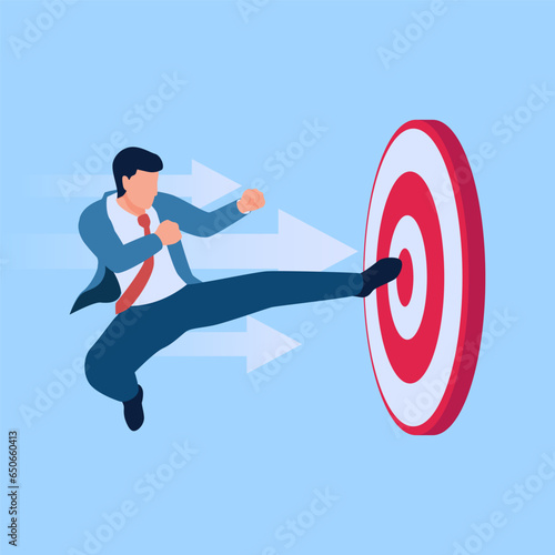 person jumping kicking the target, metaphor of hitting the target