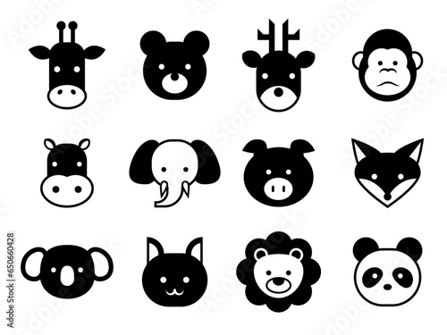 シンプルな動物の顔のアイコン　セット