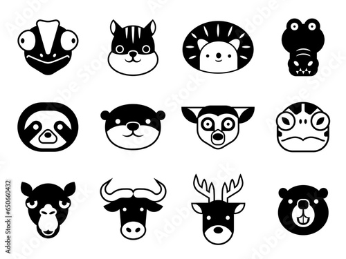 シンプルな動物の顔のアイコン　セット